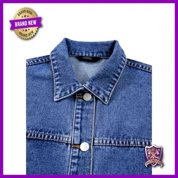Oversized Denim Jacket Classic Boyfriend Fit Button Down Casual Chic
